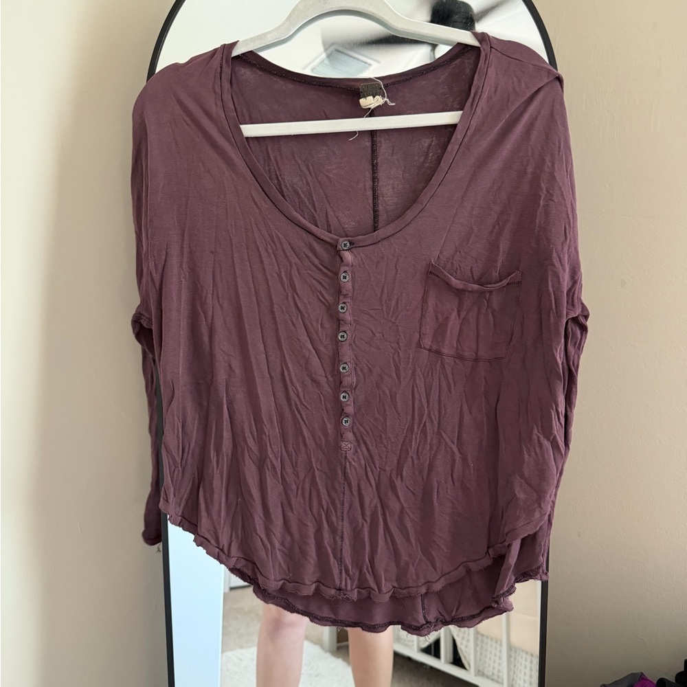 We The Free Long Sleeve Henley Top - Plum